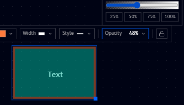 Opacity slider set to 48%, with the rectangle rendered semi-transparent
