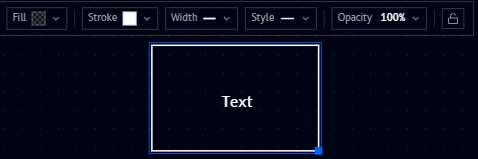 Selected rectangle with its toolbar, and a text label inside it