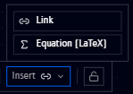 Insert dropdown: Link, Equation (LaTeX)