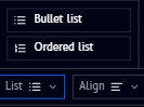 List dropdown: Bullet list, Ordered list
