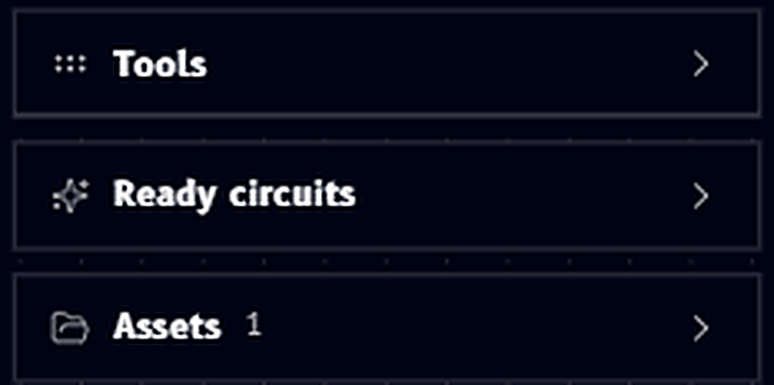 Tools, Ready circuits, and Assets sections, collapsed