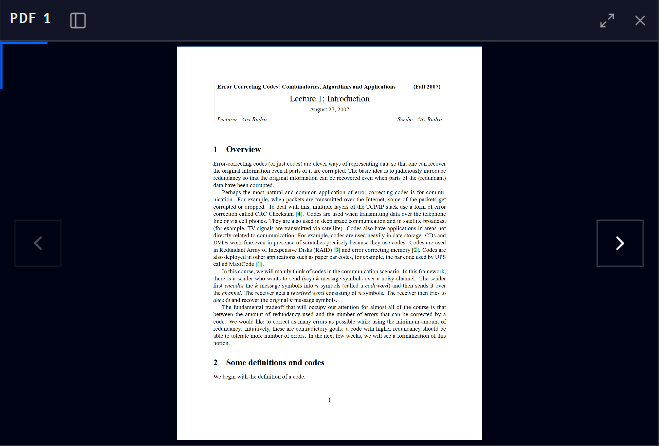 PDF block showing a document, with page navigation arrows