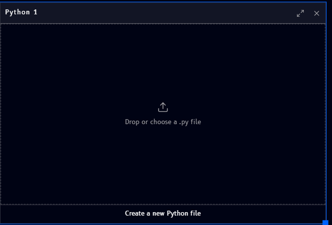 Empty Python block, with options to drop a .py file or create a new one