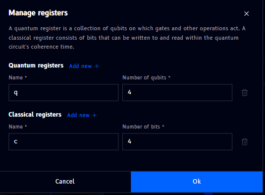 Manage registers dialog