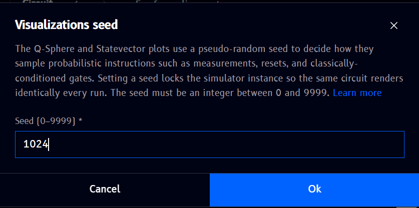 Visualizations seed dialog