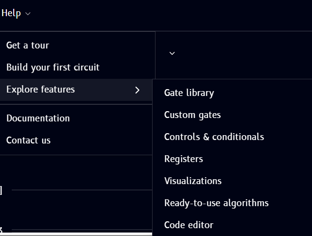 Explore features submenu