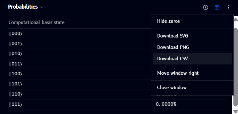 Probabilities options menu